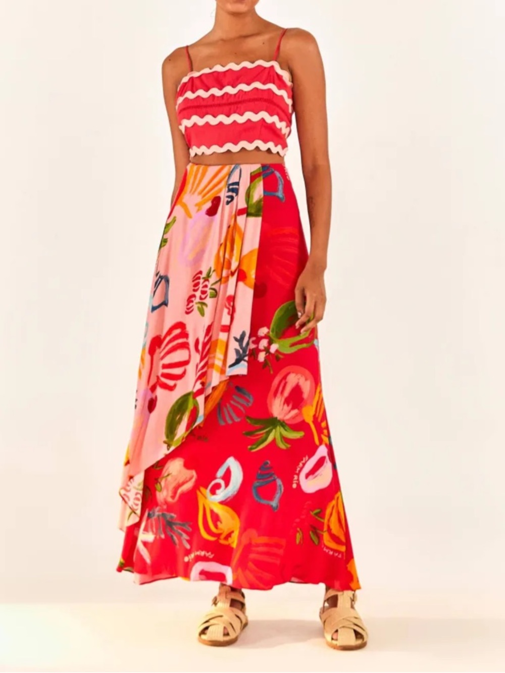 FARM Rio Red & Pink Tropical Wrap Maxi Skirt - Picture 2 of 13